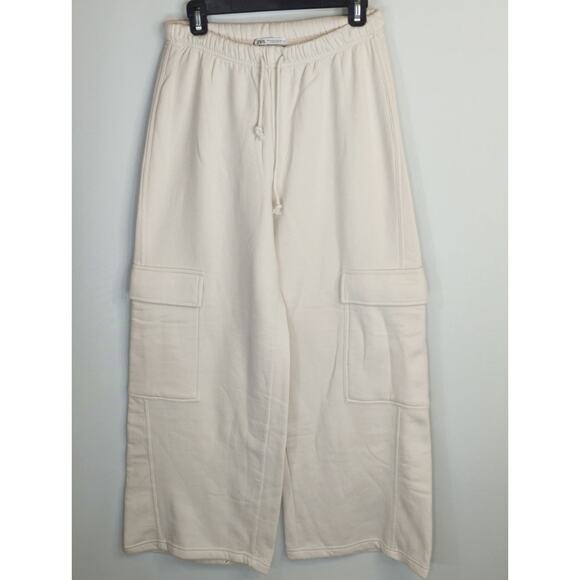 Zara Cream Cargo Pants Women's Medium Ultra High Rise Neutral Academia NWT - Picture 1 of 11